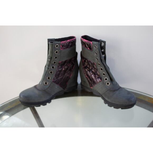 Sorel Boots Quilted Lexie Wedge Winter Snow NL3046-052 Gray Leather Lace Up SZ 7 - Picture 5 of 11